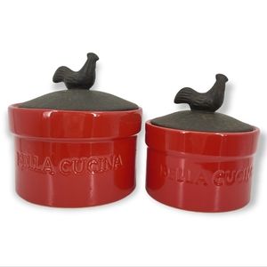 Prima Bella Cucina Matching Farmhouse Kitchen Ceramic Containers Rooster Lids